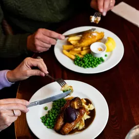 Near: Sausage & Mash 
Far: Fish & Chips