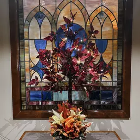 Stunning stained glass in the interior of Las Rosas Bannworth Funeral Home, located at 1055 E Jersey St, Elizabeth, NJ 07201.