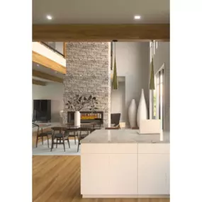 3D Rendering of Modern Open-Concept Living and Kitchen Space

This photorealistic 3D rendering showcases a modern open-concept home interior with a stunning floor-to-ceiling stone fireplace as the central focal point. The space features natural wood flooring, high ceilings, and expansive windows that bring in an abundance of natural light. The contemporary white kitchen island is paired with sleek pendant lighting, while the adjacent dining area includes minimalist furniture and organic accents.