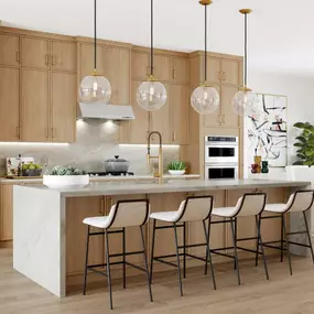 Gourmet kitchens with abundant counter and cabinet space