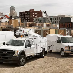 New Ford commercial vehicle lineup available for sale from Haggerty Ford at a construction site