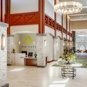 The entryway and concierge at The Vista, continuing care retirement community in Bergen County