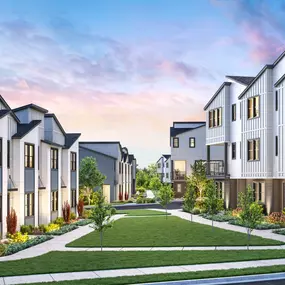 Front doors open to the community greenspace and walking paths