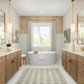 Spa-inspired primary bathrooms with dual vanities