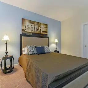 A bedroom with a large bed