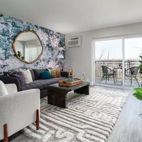 a living room with a couch and a coffee table