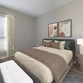 Bedroom with a bed and a large window