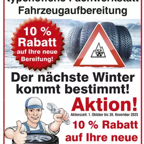 Herbstaktion vom 01.10.2025 - 30.11.2025, Reifenaktion 10% Rabatt auf Ihre neuen Reifen. Kostenloser Winter Check Ihres Fahrzeuges!!!