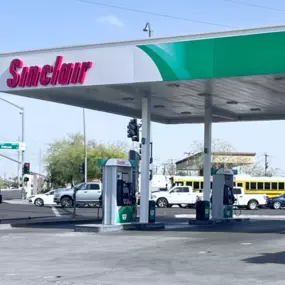 Sinclair gas station fueling island.