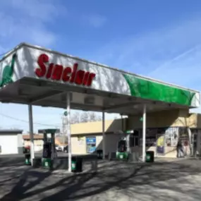 Sinclair gas station fueling island.