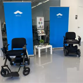 Featured Whill mobility scooters and power chairs ready for rental or purchase — test drive available in-store at Medfirst Homecare.