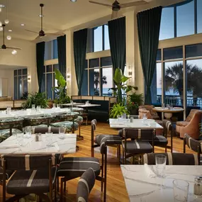 The dining room and window view at Reel Food & Drinks