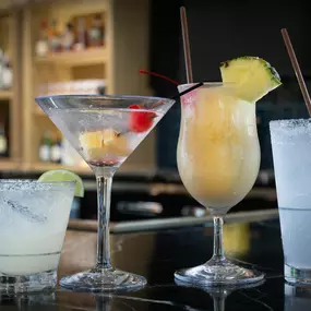 Four cocktails on display at Reel Food & Drink