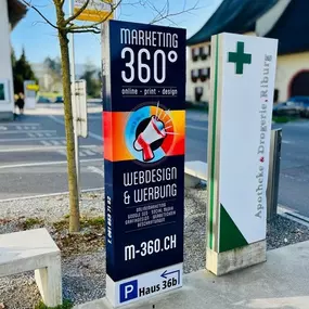Werbestele von Marketing 360 ° an der Riburgerstrasse in Möhlin.