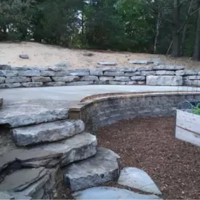 Backyard retaining wall with stones