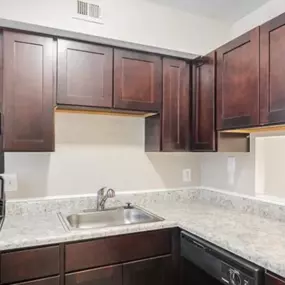 A modern kitchen at Hilton Village Townhomes designed for both style and functionality.
