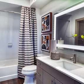 a bathroom with a shower and a sink and a toilet