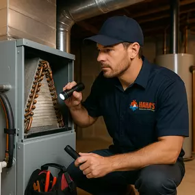 technician performing diagnosis on furnace in gladstone, mo