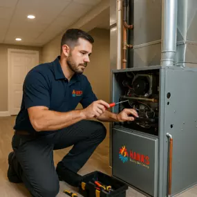 technician inspecting unit with flashlight in overland park, ks