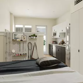 Plenty of storage provided, washer dryer and full kitchen in the unit
