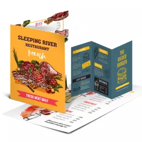 Tri-fold Brochure

This format is ideal for presenting menus or detailed corporate information. The tri-fold structure allows for a concise yet comprehensive display of content, making it suitable for both promotional materials and informative documents.