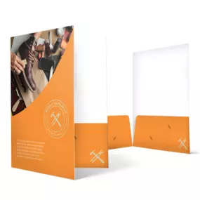 Presentation folder. Available in different sizes with business card cutouts.