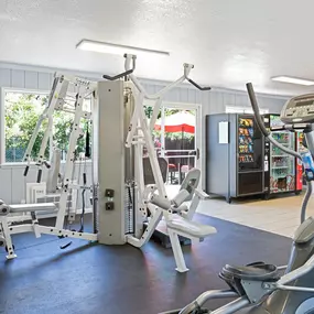 a gym with weights and cardio equipment in a home gym
