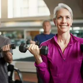 Gym image demonstrates sarcopenia prevention through protein prescription, resistance training, and semaglutide titration oversight.