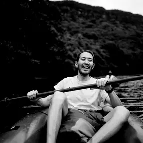 Black-and-white adventure shot embodies lifestyle freedom gained after testosterone therapy and nutrition coaching at our Marietta clinic.