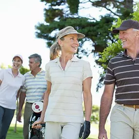 Group of men on fairway; portrays social vitality restored through TMC’s testosterone, peptide, and preventive cardiology stack.