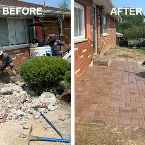 We ripped out this old sidewalk and the landscaping at a home in Warren County last season. The homeowner wanted a new, clean look. So we went with red pavers for the walkway and steps. It creates a cleaner look. Are you looking to remake an area in your backyard? Visit our website to see how we can help.