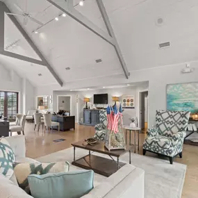 Clubhouse with ample seating and high ceilings