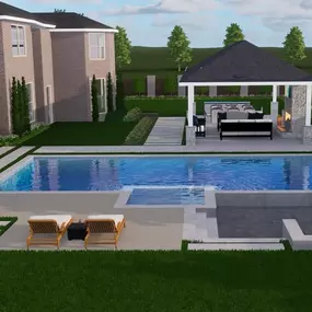 3D pool design with complete outdoor living space