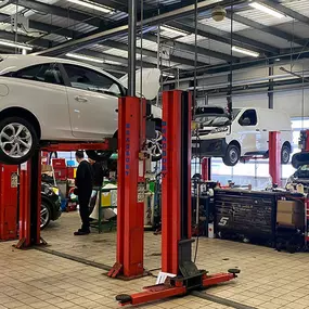 Cars inside the Vauxhall Service Centre Hull West workshop