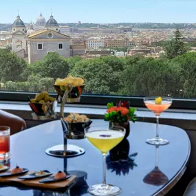 Il Giardino Bar is the perfect location for indulgent evenings watching the sun go down over Rome’s skyline.
