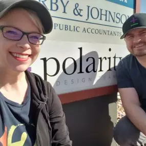 Trent and Dianna Jensen at the very first road sign for Polarity Design