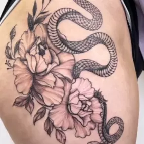 Snake and Flower Tattoo