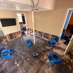 blower fans in a flooded living room