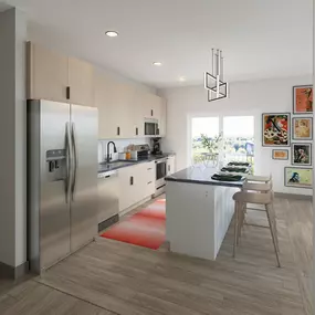 Rendering of the kitchen with isle