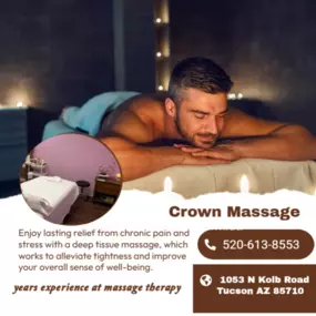 The full body massage targets all the major areas of the body that are most subject to strain 
and discomfort including the neck, back, arms, legs, and feet. If you need an area of the body 
that you feel needs extra consideration, such as an extra sore neck or back, feel free to make 
your massage therapist aware and they will be more than willing to accommodate you.