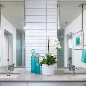 Dual-sink vanity in the primary bathroom