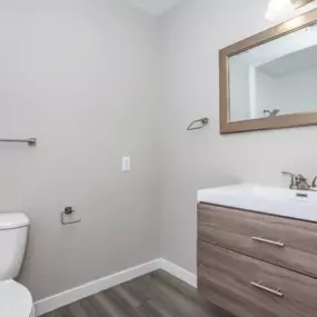 bathroom interior sink mirror and toilet