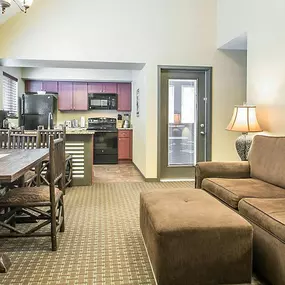 The living area of an accommodation at Christmas Mountain Campground