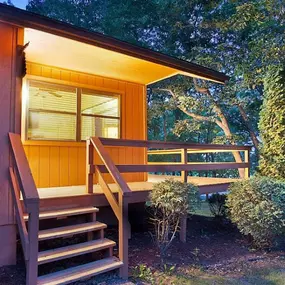 An exterior view of the Deluxe 2 Bedroom Cottage at Christmas Mountain Campground