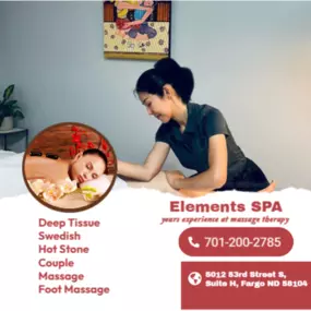 Here at Elements Spa & Massage we love being a part of helping 
taking part in peoples wellness and a better life.