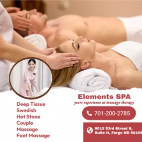 What better way to give that gift than share that gift in our inviting Couples Massage Rooms.  
It's what you have come to expect from Massage but in a larger room, with 2 of our Signature Tables 
with 2 Therapists one working on each of you.  
Our Therapists will work on each individual person to accommodate their specific needs 
and will orchestrate your Couples experience to ensure you are both relaxed and rejuvenated.