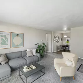 A living room with a couch and a coffee table