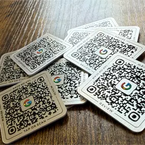 35x35mm, tap or scan, 3d thermoink printed on 65 micron nominal metallised pvc. Increase your restaurant's Google reviews by up to 27X.