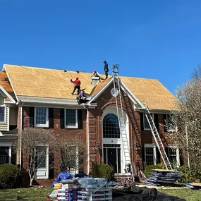 My Way Construction crew installing new roof in Basking Ridge, NJ