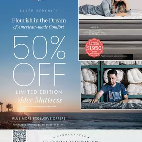 Get started early with our Labor Day Sleep Event. 50% OFF the Limited Edition Alder Mattress.